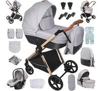 Magic ZC Poussette 4 en 1, Poussette Bebe avec Conception Portable Pliable en Un Clic, Pousette 4 in 1 Poussée Réversible Bidirectionnelle, Pousette Canne avec Accessoires (V7 Light Grey)
