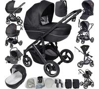 Magic ZC Poussette 4 en 1, Poussette Bebe avec Conception Portable Pliable en Un Clic, Pousette 4 in 1 Poussée Réversible Bidirectionnelle, Pousette Canne avec Accessoires (V7 Black)