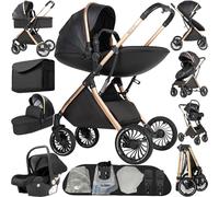 Magic ZC Poussette 4 en 1, Poussette Bebe avec Mode Double Poussée Réversible, Pousette 4 en 1 Grande, Pousette Trio Cadre en Alliage d'aluminium Pliable Haut Paysage (688 Black)