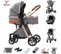 Magic ZC - Poussette combinées bebe 3 en 1, Poussette canne haute qualité - Sièges auto, nacelle, Acec grand panier, V9 Gris