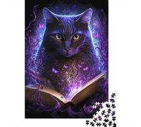 Magical Black Cat Puzzle pour Adultes Glowing Grimoire 1000 Pièces Papier Recyclé pour Adultes Puzzle Divertente Cadeau E Activité pour La Maison 38x26cm/1000pcs