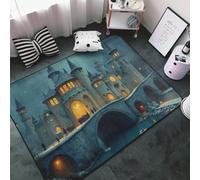 Magical Blue Castle-A - Tapis imprimé château bleu pour salon, chambre à coucher, tapis doux lavable 9,1 x 152,4 cm, tapis antidérapant pour décoration de chambre à coucher, esthétique 152,4 x 99,1 cm