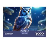 Magical Blue Owl Perched on Glowing Branch Matériau Cartonné De Qualité Jeu De Puzzle Classique, Parfait pour Le Partage Familial Et Le Divertissement Intérieur 70x50cm/1000pcs