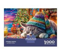 Magical Cats Puzzle 1000 Pièces Cat in Knit Hat dans l'art Cosmique Puzzles Jeu Relaxant Détente Collection Moderne Qualité Premium Adultes Et Enfants À Partir De 12 Ans 38x26cm/1000pcs
