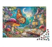 Magical Cottage 1000 pièces Puzzle pour Adultes Butterfly Over Fairy-Tale Glen Difficile Premium épais Solide Haute qualité Vif Stimulant Anti-Stress 52x38cm/1000 pièces