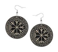 Magical Design Boucles d'oreilles en cuir avec motif runes nordiques boussole pour femme - Boucles d'oreilles créoles pendantes, parfaites pour les fêtes costumées et les accessoires de filles, taille