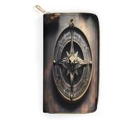 Magical Design Portefeuille fin en cuir synthétique pour cartes de crédit Motif runes nordiques boussole Portefeuille à deux volets avec fermeture éclair Poche pour pièces d'identité Petit format