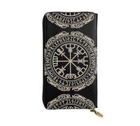 Magical Design Portefeuille long en cuir imprimé boussole runes nordiques - Portefeuille personnalisé tendance, plusieurs emplacements pour cartes et poche pour pièces de monnaie, noir, taille unique,
