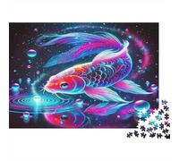Magical Fish and Lotus in Cosmic Water Puzzles 1000 Pieces Cadeau Unique Jeu Éducatif Challenge Toy À De Qualité Supérieure Peinture Art pour Adultes Et Enfants À Partir De 12 Ans 38x26cm/1000pcs
