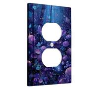 Magical Forest Plaque de protection pour interrupteur de lumière, papillons violets et champignons pour décoration d'intérieur, plaques murales artistiques en thermoplastique, prise duplex simple de