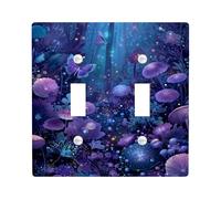 Magical Forest Plaque de protection pour interrupteur, papillons violets et champignons pour décoration d'intérieur, plaques murales artistiques en thermoplastique, taille standard, double bascule