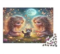 Magical Moon Night Jigsaw Puzzle for Adults: Two Girls with Cat at Night Fun Present & Activity for Home Wall Decor 70x50cm/1000pcs