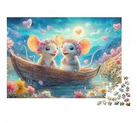 Magical Mouse 1000 pièces Puzzle pour Adultes Two Meerkats dans Flower Boat Stimulant Difficile Difficult Premium épais Solide Vif Anti-Stress Famille décoration 38x26cm/1000 pièces