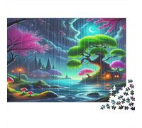 Magical Night Forest with Fairy House Puzzle 1000 Pièces Educa Jouet en Bois Divertissement Créatif Décoration Intérieure Jeu Éducatif Challenge Toy pour Adultes Et Enfants À Partir De 12 Ans 52x38cm