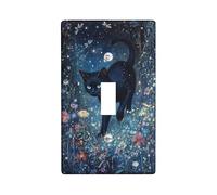 Magical Night Sky Cat Light Switch Plaque de couverture pour interrupteur, félin noir avec étoiles et fleurs pour décoration d'intérieur, plaques murales thermoplastiques, taille standard à bascule