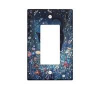 Magical Night Sky Cat Light Switch Plaque de couverture pour interrupteur, félin noir avec étoiles et fleurs pour décoration d'intérieur, plaques murales thermoplastiques, taille standard simple à