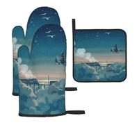 magical nights Lot de 3 gants de cuisine imprimés résistants à la chaleur et antidérapants avec boucle de suspension pour cuisine, grillades, pâtisseries, barbecues