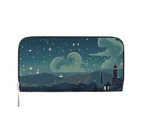 Magical Nights Portefeuille en cuir pour femme et fille, fermeture éclair sur le pourtour avec porte-cartes de crédit, sac à main de voyage imperméable