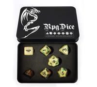 Magical Stone Dice Set Series,7pcs Polyhedral Rpg Dice Set Gold Ore,Black Tinbox Packing