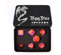 Magical Stone Dice Set Series,7pcs Polyhedral Rpg Dice Set Rosequartz,Black Tinbox Packing