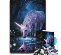 Magical Unicorn Drinking from a Glowing Pond Puzzle, 1000 pièces | Défi puzzle pour adultes pendant les soirées calmes, pour un moment calme.