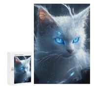 Magical White Cat with Glowing Eyes Puzzle 1000 Pièces Educa Jouet en Bois Cadeau Unique Décoration Intérieure Jeu Éducatif Challenge Toy Adultes Et Enfants À Partir De 14 Ans 300 PCS