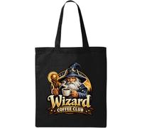 Magical Wizard Enjoying Coffee Moment Sac fourre-tout en coton naturel Noir
