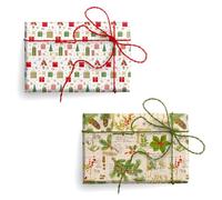 Magicamente Carta Lot de 2 feuilles de papier cadeau de Noël, 70 x 100 cm, 120 g Impression écologique avec décorations en or en poudre, papier cadeau de Noël fabriqué en Italie pour des cadeaux
