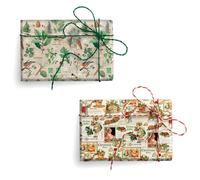 Magicamente Carta Lot de 2 feuilles de papier cadeau de Noël, 70 x 100 cm, 120 g Impression écologique avec décorations en or en poudre, papier cadeau de Noël fabriqué en Italie pour des cadeaux