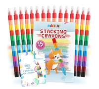 Magicat Crayon de couleurs en Cire et Empilables I Crayon de couleurs I Crayon de couleur I Jeux invité, petits cadeaux anniversaire, Coloriage enfant (15 Crayons)
