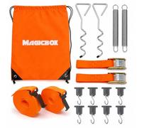 Magicbox Kit de stormband d'auvent, protection contre les tempêtes pour auvent avec ancrage en spirale de 40 cm et sangles de tension de 3,4 m, 8 crochets en S, compatible avec Thule Omnistor & Fiamma