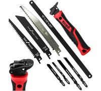Magicbox Scie à Main Scie à Métaux Set 8 en 1 Rouge avec Système de Changement Rapide, 8 Lames pour Bois, Métal, PVC, Autobloquantes et Ergonomiques, Petites Lames de Scie à Arceau pour DIY Ménage