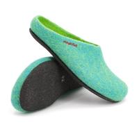 Magicfelt Pantoufles AN709 pour homme et femme - Laine mérinos bicolore - Pantoufles avec semelle anatomique antidérapante - Pantoufles en feutre unisexes, émeraude, 37 EU