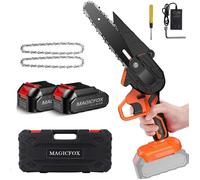 Magicfox Tronçonneuse électrique Sans fil Rechargeable 4.0Ah, avec 2 Chaînes 6 pouces et 2 Batteries pour couper Branches et Bois