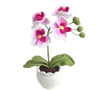 Magicherry Orchidée phalaenopsis Artificielle tricotée à la Main avec Pot Exquis pour la Maison, Le Bureau, la décoration de Table de Mariage, Rose