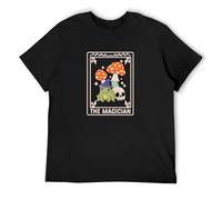 Magician Tarot Card Funny Magic Occult Frog Mushroom Tarot T-Shirt Graphic Tee Printed Top Mens Black Shirt L