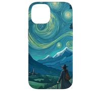 Magicien errant dans un paysage de montagnes étoilées Coque pour iPhone 14