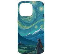 Magicien errant dans un paysage de montagnes étoilées Coque pour iPhone 14 Pro Max