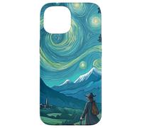 Magicien errant dans un paysage de montagnes étoilées Coque pour iPhone 15