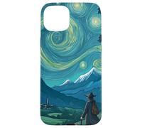 Magicien errant dans un paysage de montagnes étoilées Coque pour iPhone 15 Plus