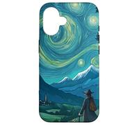 Magicien errant dans un paysage de montagnes étoilées Coque pour iPhone 16