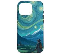 Magicien errant dans un paysage de montagnes étoilées Coque pour iPhone 16 Pro