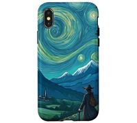 Magicien errant dans un paysage de montagnes étoilées Coque pour iPhone X/XS