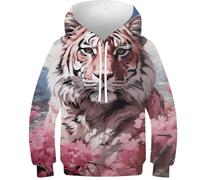 Magicien et Dragon Enfants Sweatshirt Garçons Filles Sweats à Capuche Automne Haut Décontracté Jumper Filles Vêtements Manches Longues Pull Drôle Cool, Tigre Watercolor, 10-12 ans