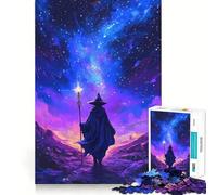 Magicien Marchant sous Un Ciel étoilé avec Un bâton Lumineux Puzzle de 1000 pièces Jeu de réflexion Amusant Pièces précises et sans Couture Passe-Temps Fascinant pour Les Moments de détente (38x52cm)