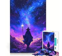Magicien Marchant sous Un Ciel étoilé avec Un bâton Lumineux Puzzle de 1000 pièces Jeu de réflexion Découpe de Haute précision Passe-Temps Fascinant pour Les Moments de détente (50x75cm)