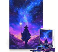 Magicien Marchant sous Un Ciel étoilé avec Un bâton Lumineux Puzzle de 1000 pièces pour Adolescents Activité cérébrale stimulante Bords Nets Cadeau spécial (38x26cm)