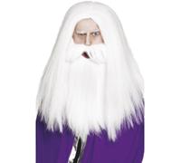 Magicien Perruque Ensemble Blanc Merlin Dumbledore Accessoire Déguisement Neuf