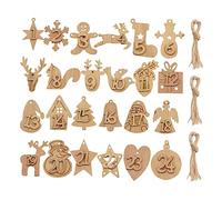 MAGICLULU 1 Ensemble De Pendentifs en Bois À Suspendre pour Sapin De Noël Pendentifs en Bois Marron avec Chiffres De L'Avent Étiquettes De Calendrier en Bois De Noël Ornements À