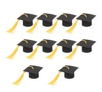 MAGICLULU 10 Pièces Ornements Miniatures de Chapeaux de Graduation Jaunes en Papier et Polyester pour Décoration de Cupcakes, Accessoires Légers et Significatifs pour Fête de Remise des